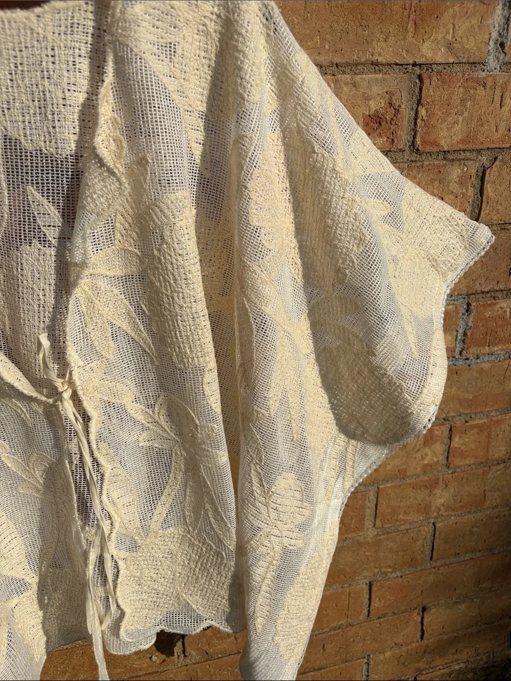 Free People Cream Crochet Labeled Knit Overlay